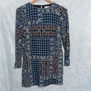 LOFT Womans Floral Multicolor Patchwork Long Sleeve Tunic Dress Sz 00P